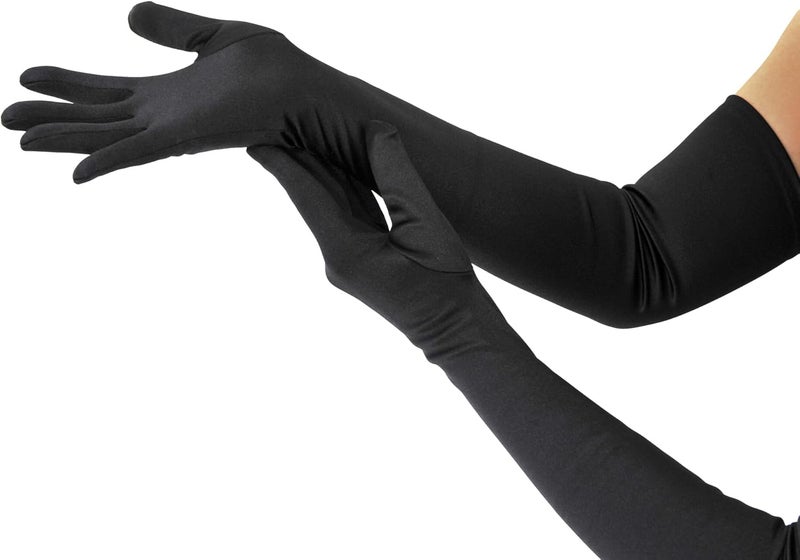 Nackiy Long Black Opera Gloves for Women, 1920s Satin Stretchy Elbow Length Party Gloves Costumes Bridal, 20inch - Image 1